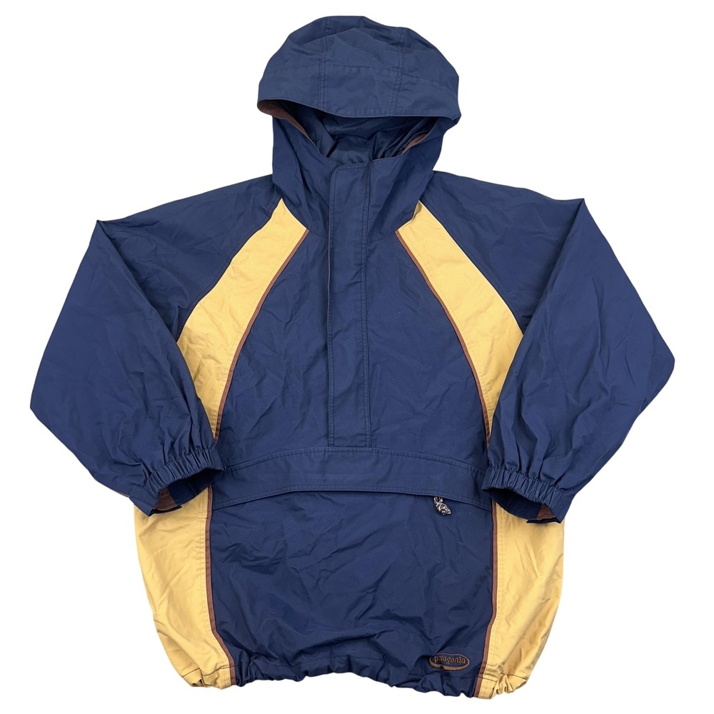 Vintage Patagonia Jacket Kids 10 Navy Yellow Hooded Anorak‎ Pullover 1999 90s